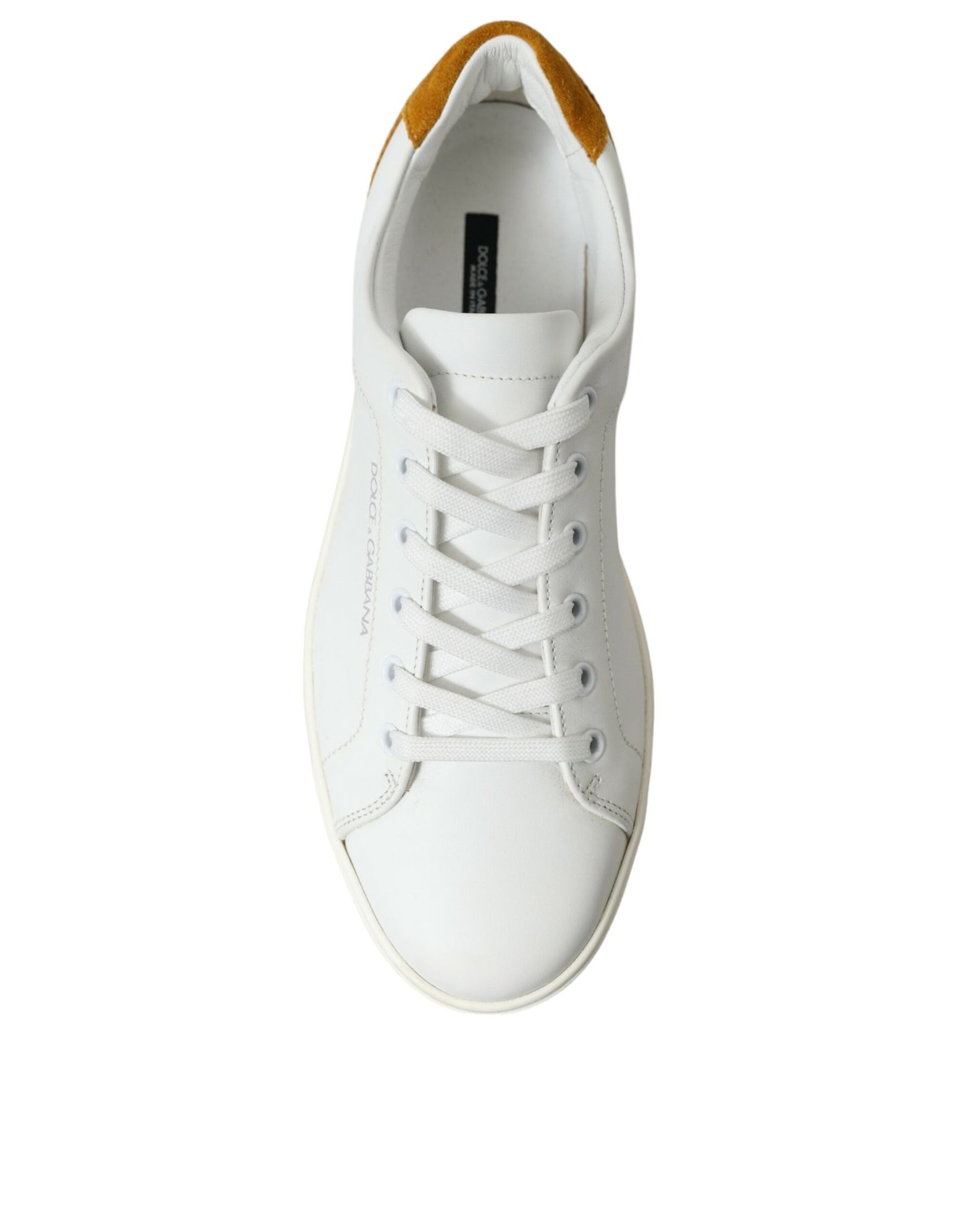 Dolce & Gabbana White Yellow Suede Leather Low Top Men Sneakers Shoes