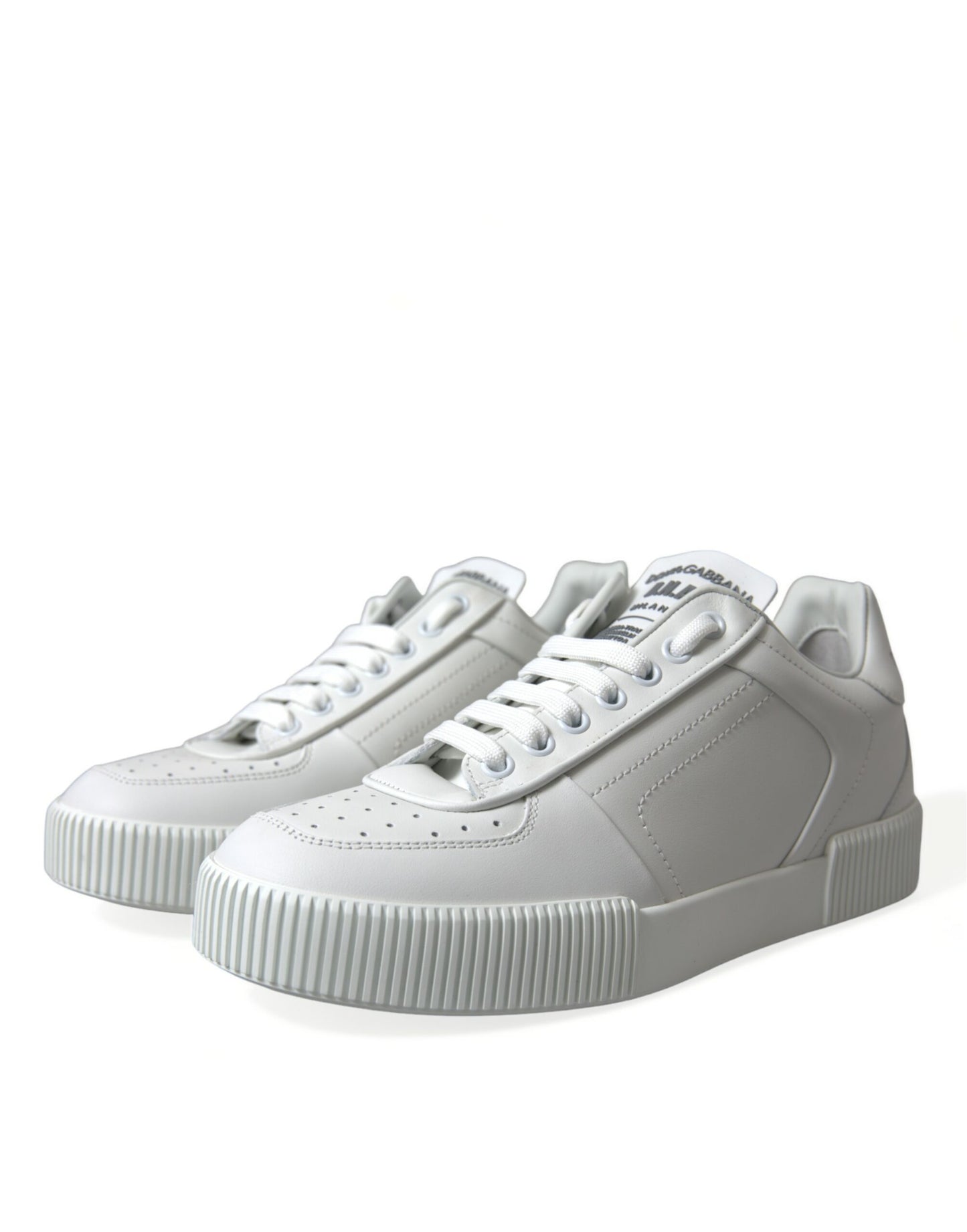 Dolce & Gabbana White Leather Low Top Lace Up Sneakers Shoes