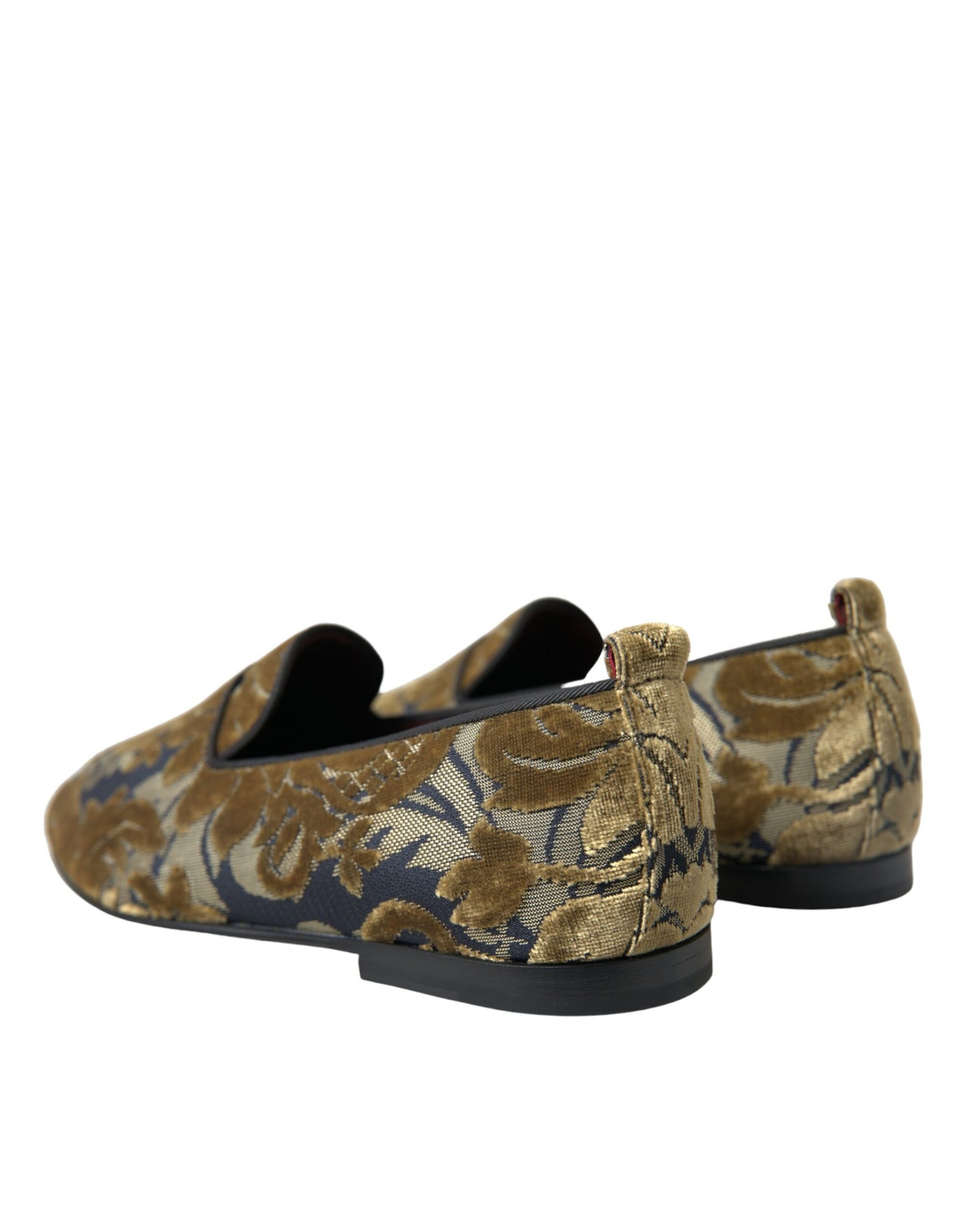 Dolce & Gabbana Gold Velvet Brocade Smoking Slipper Dress Shoes