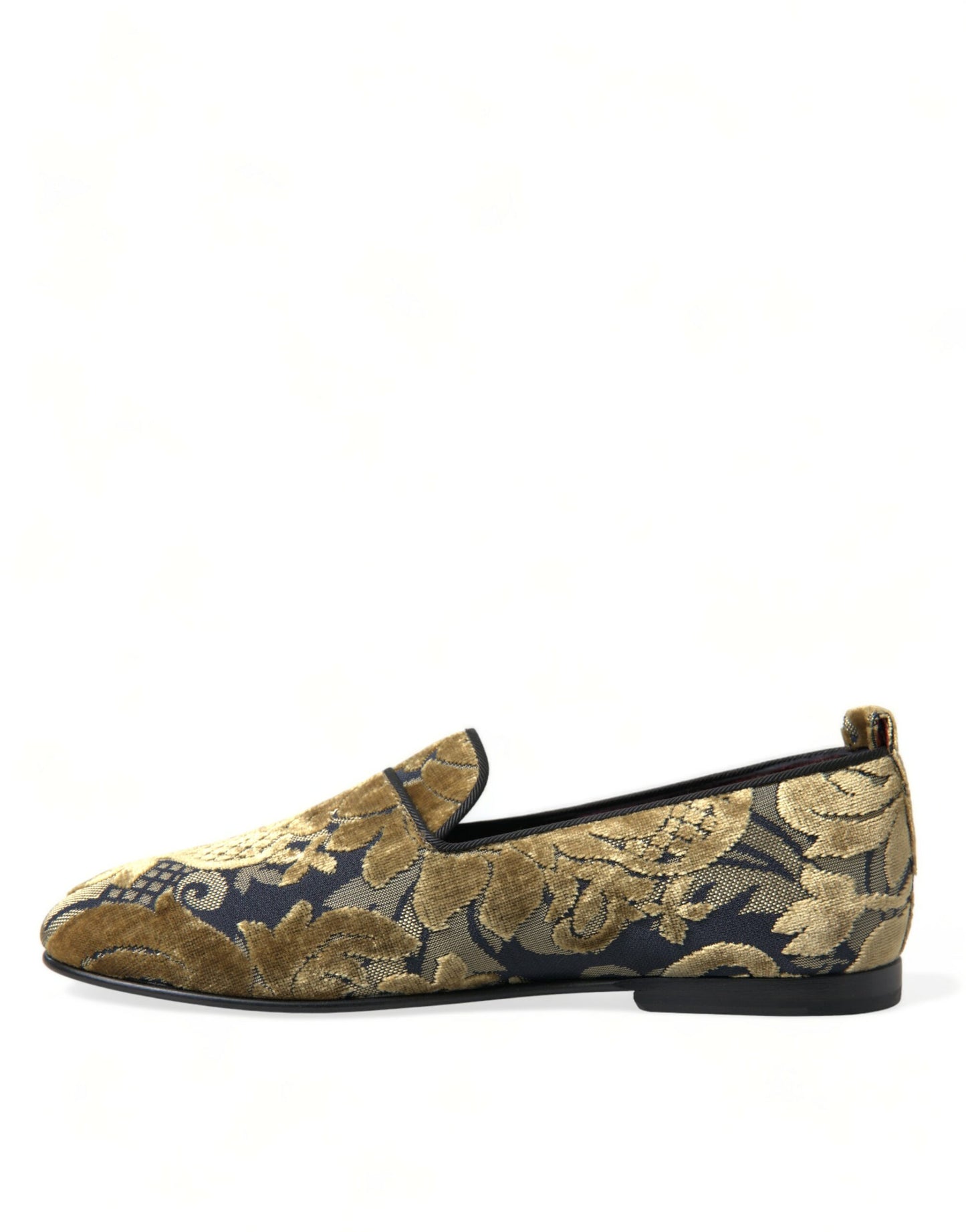 Dolce & Gabbana Gold Velvet Brocade Smoking Slipper Dress Shoes