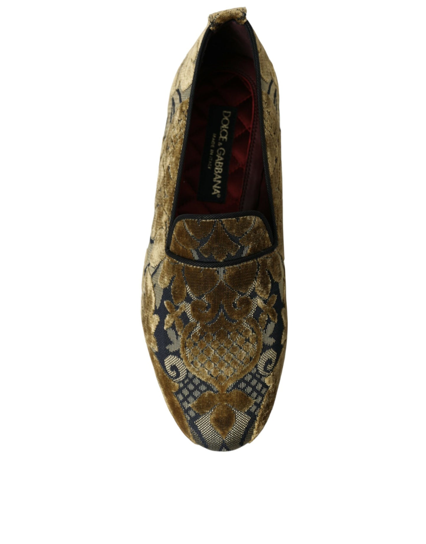 Dolce & Gabbana Gold Velvet Brocade Smoking Slipper Dress Shoes