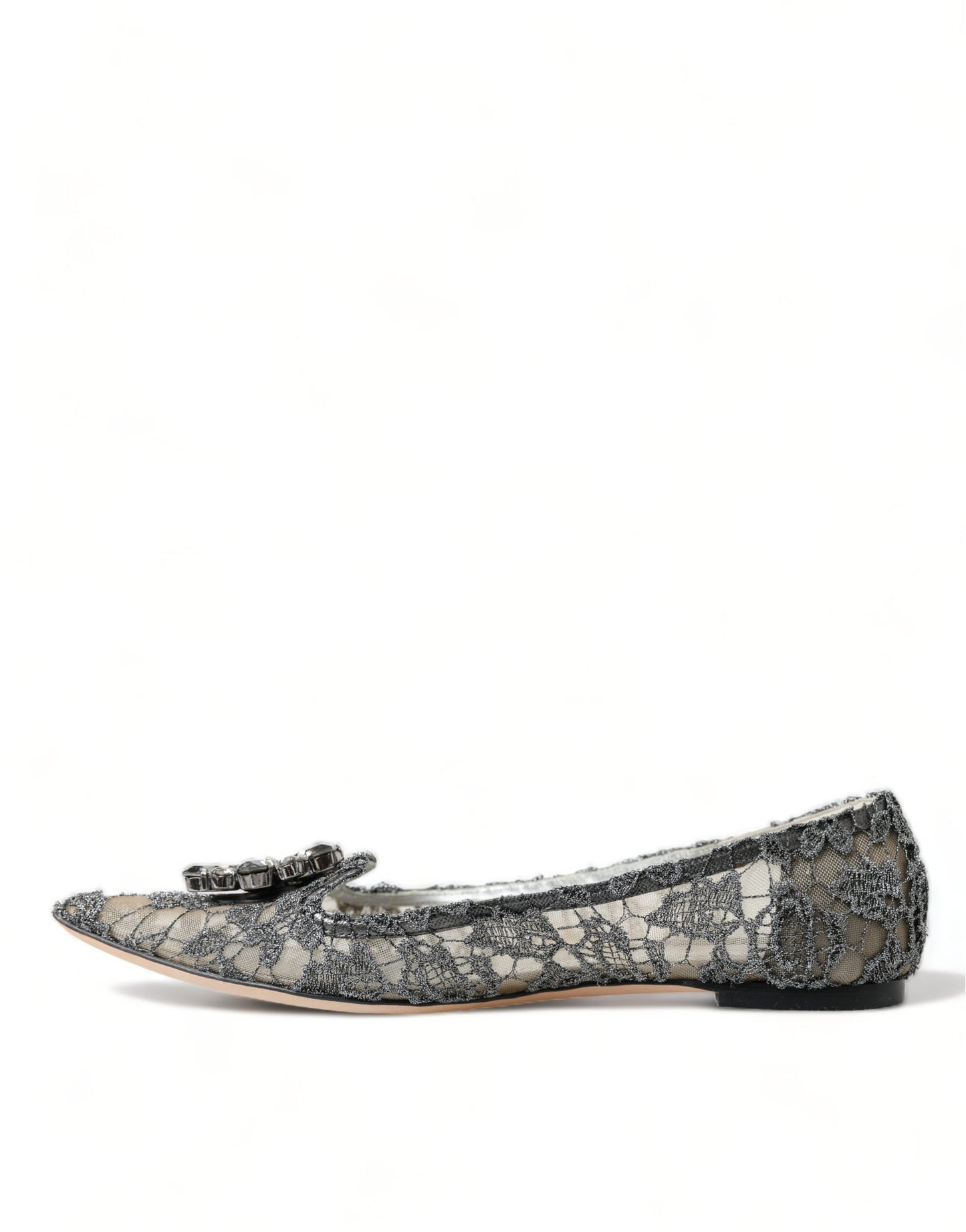 Dolce & Gabbana Silver Vally Taormina Lace Crystals Flat Shoes