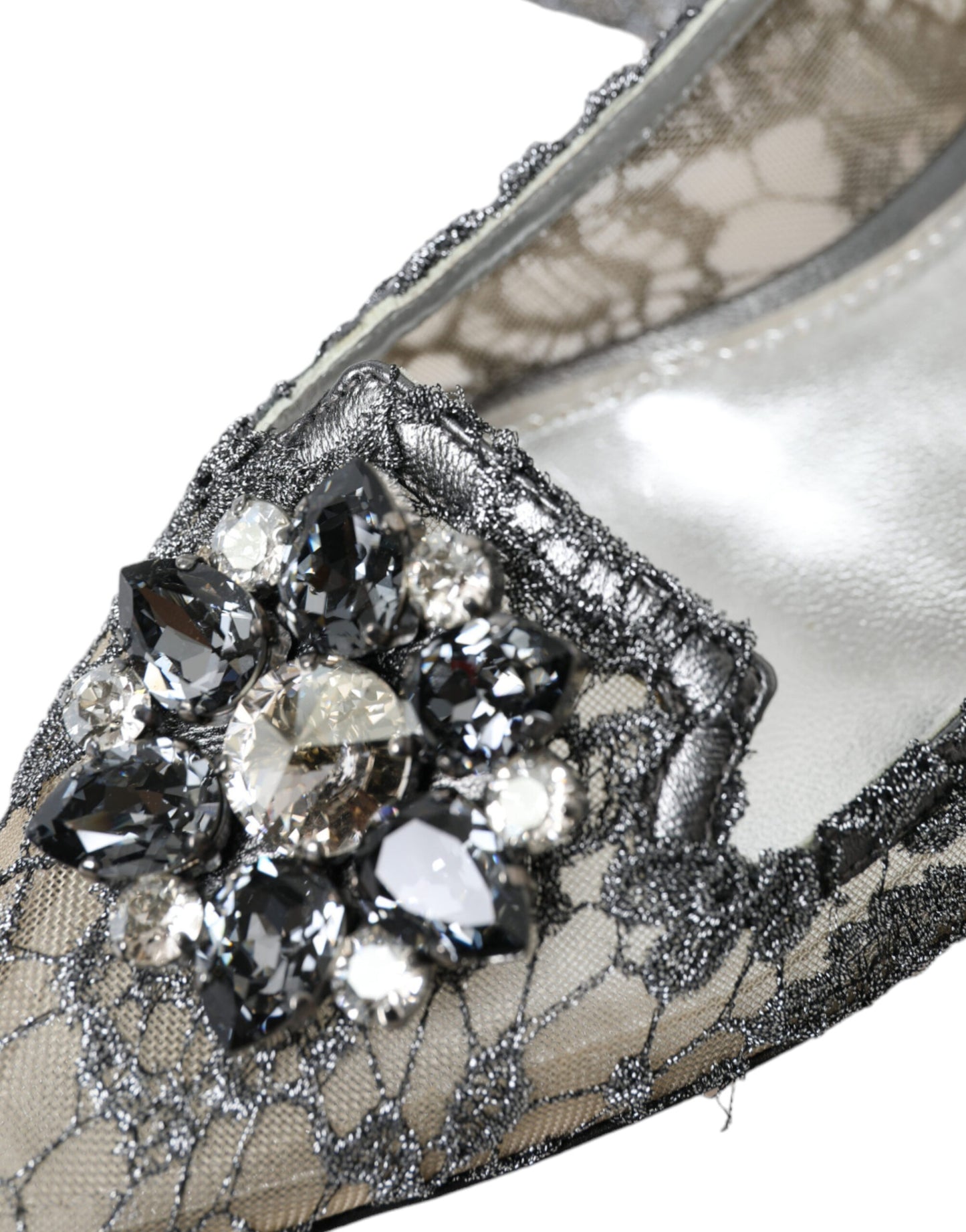 Dolce & Gabbana Silver Vally Taormina Lace Crystals Flat Shoes