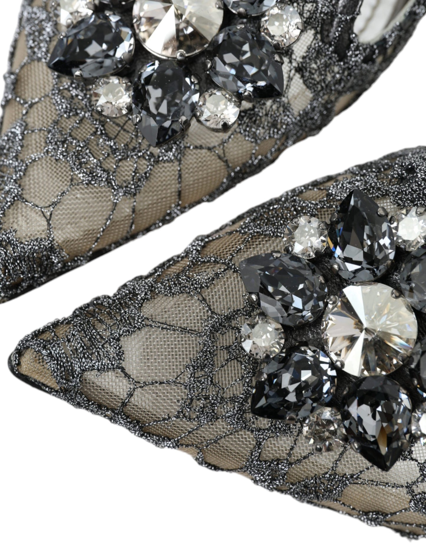 Dolce & Gabbana Silver Vally Taormina Lace Crystals Flat Shoes