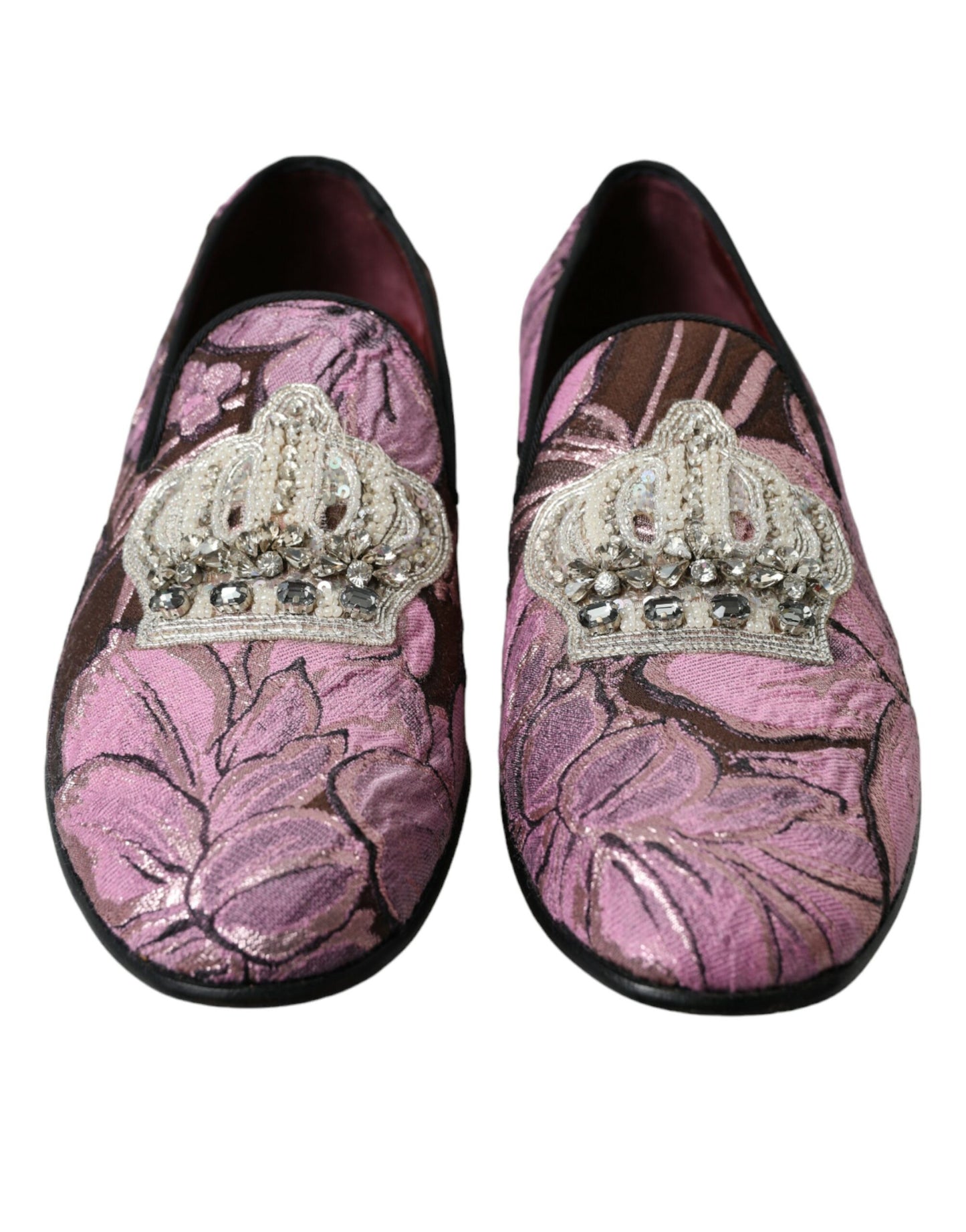 Dolce & Gabbana Pink Printed Crystal Embellished Loafers Dress Shoes