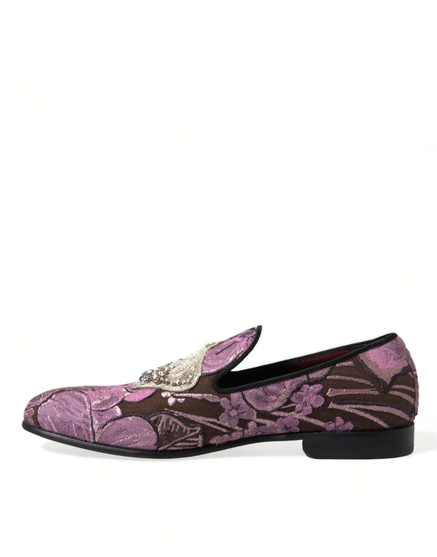 Dolce & Gabbana Pink Printed Crystal Embellished Loafers Dress Shoes