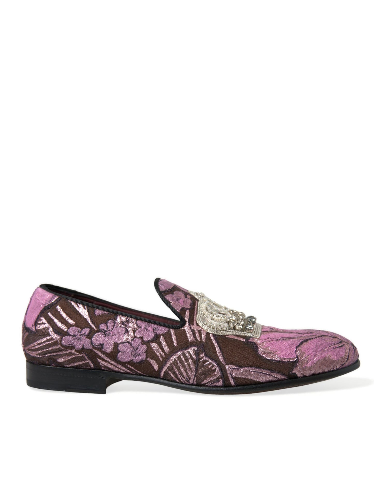 Dolce & Gabbana Pink Printed Crystal Embellished Loafers Dress Shoes