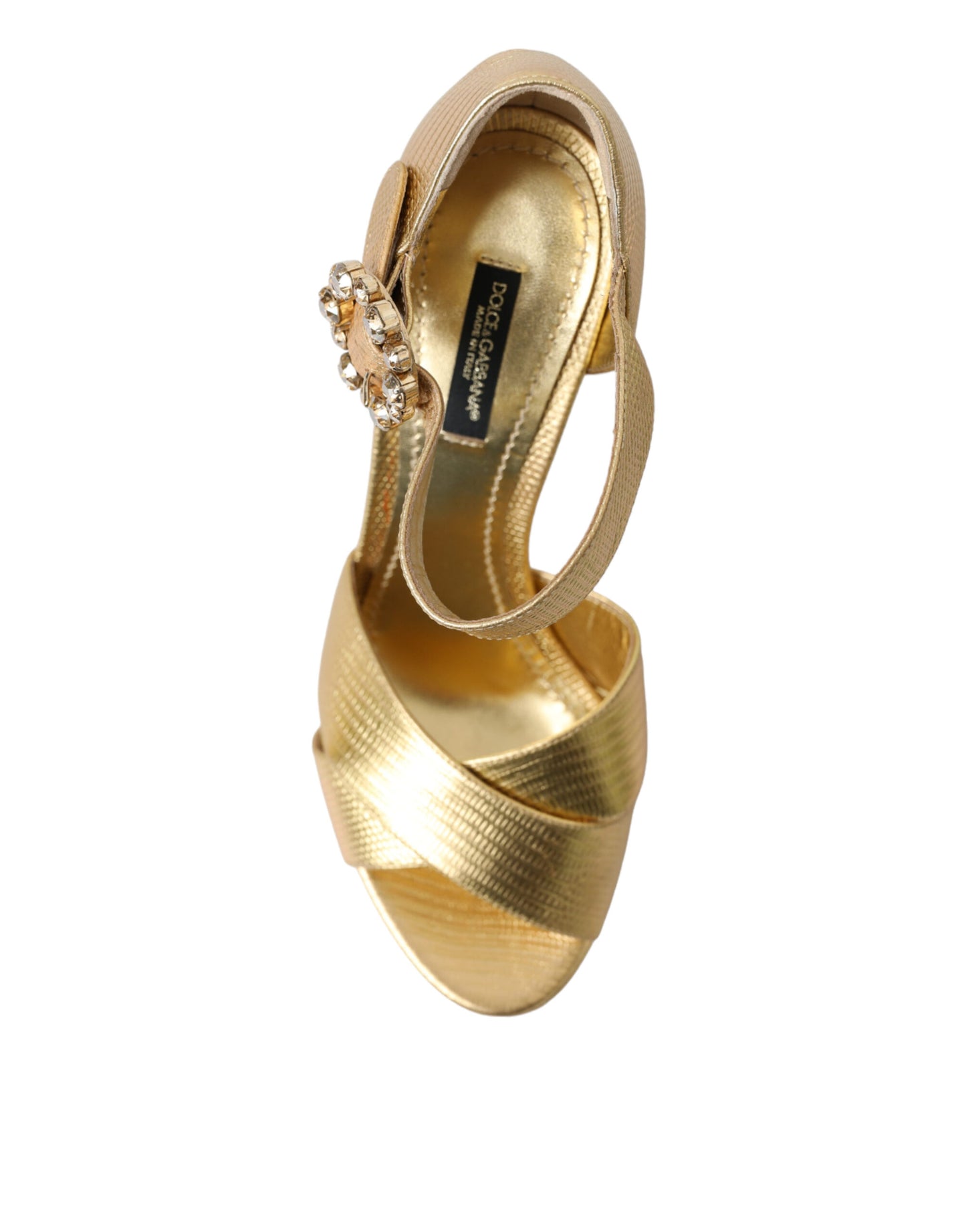 Dolce & Gabbana Gold Leather Crystal-Embellished Sandals