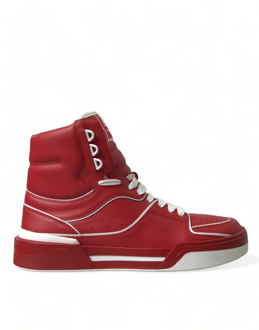 Dolce & Gabbana Red White Leather High Top Sneakers Shoes