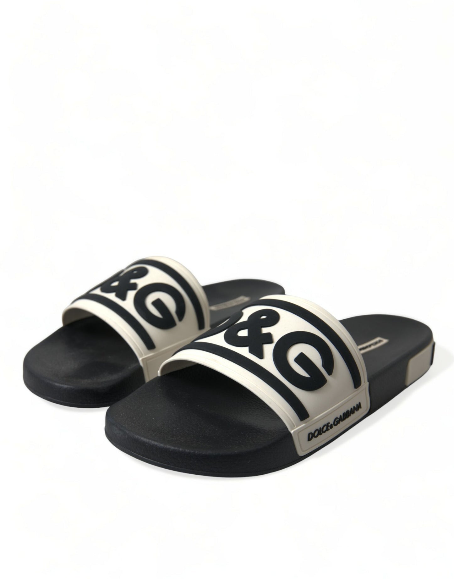 Dolce & Gabbana Black White Rubber Sandals Slippers Men Shoes