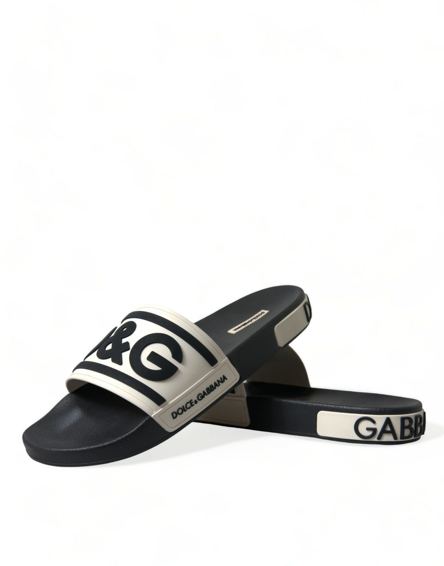 Dolce & Gabbana Black White Rubber Sandals Slippers Men Shoes