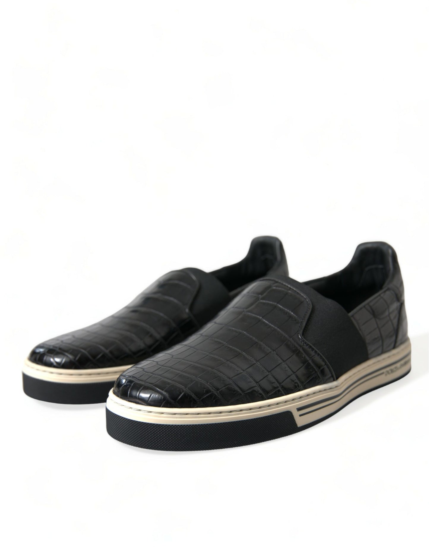 Dolce & Gabbana Black Croc Exotic Leather Sneakers Shoes