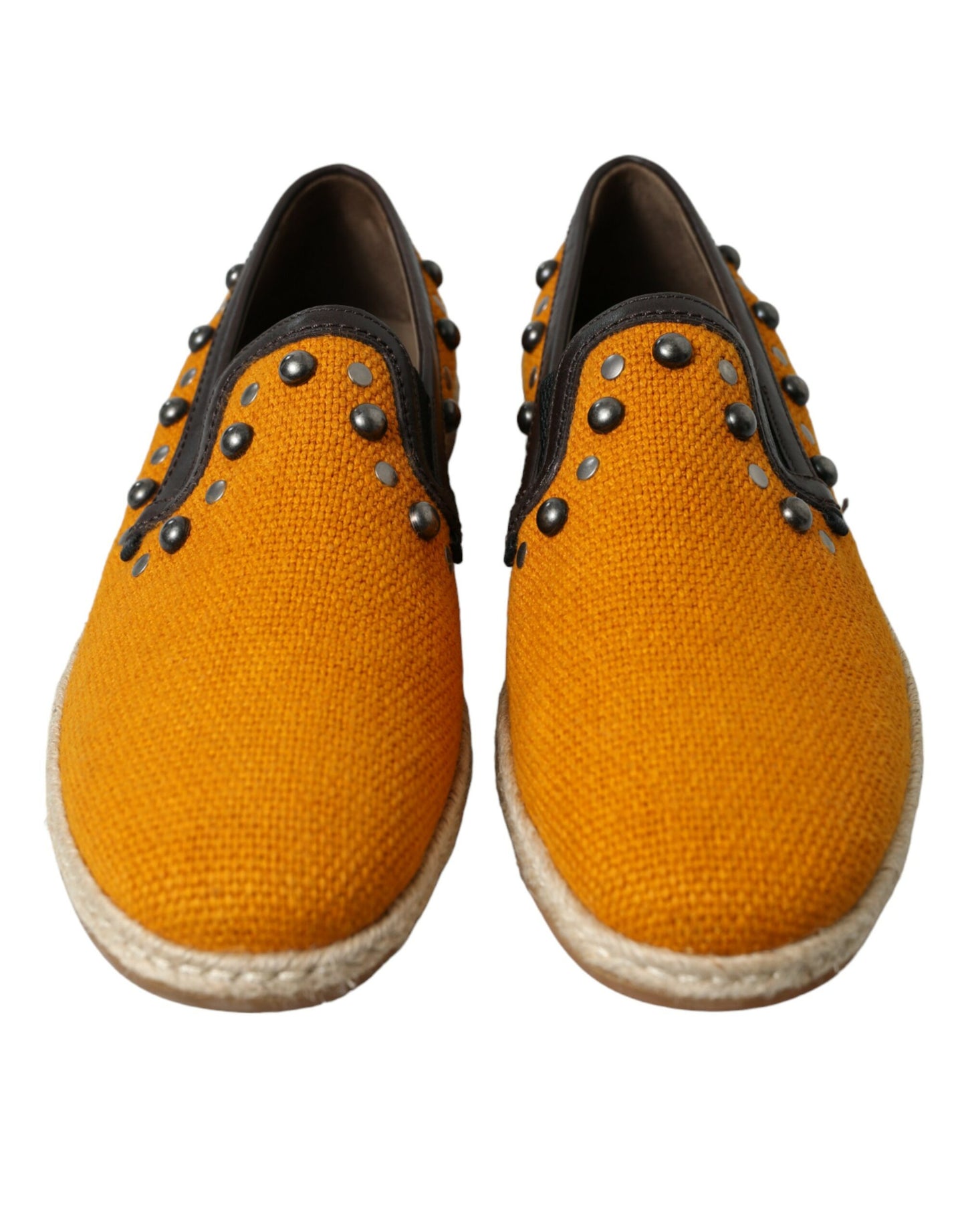 Dolce & Gabbana Orange Linen Leather Studded Loafers Shoes