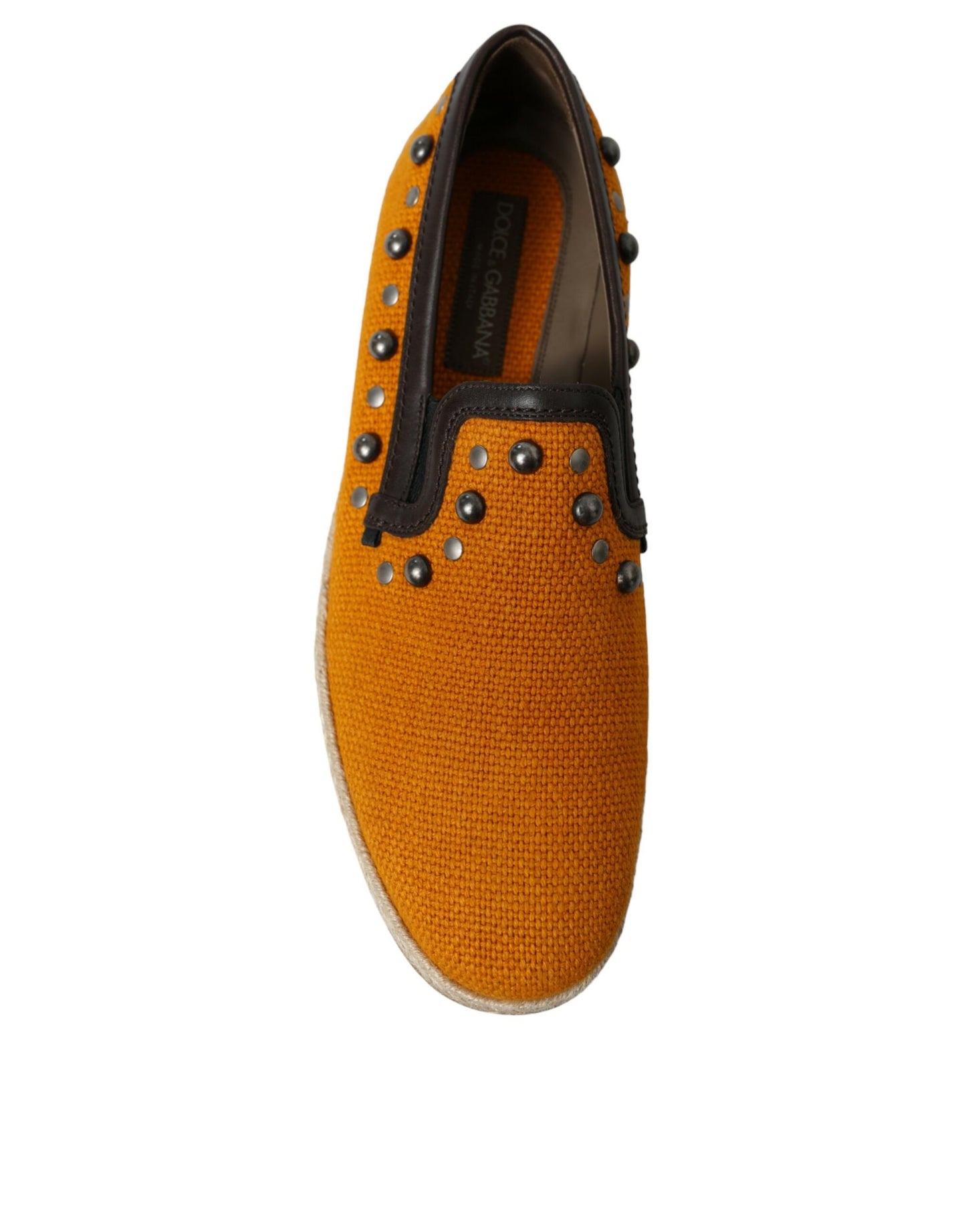 Dolce & Gabbana Orange Linen Leather Studded Loafers Shoes