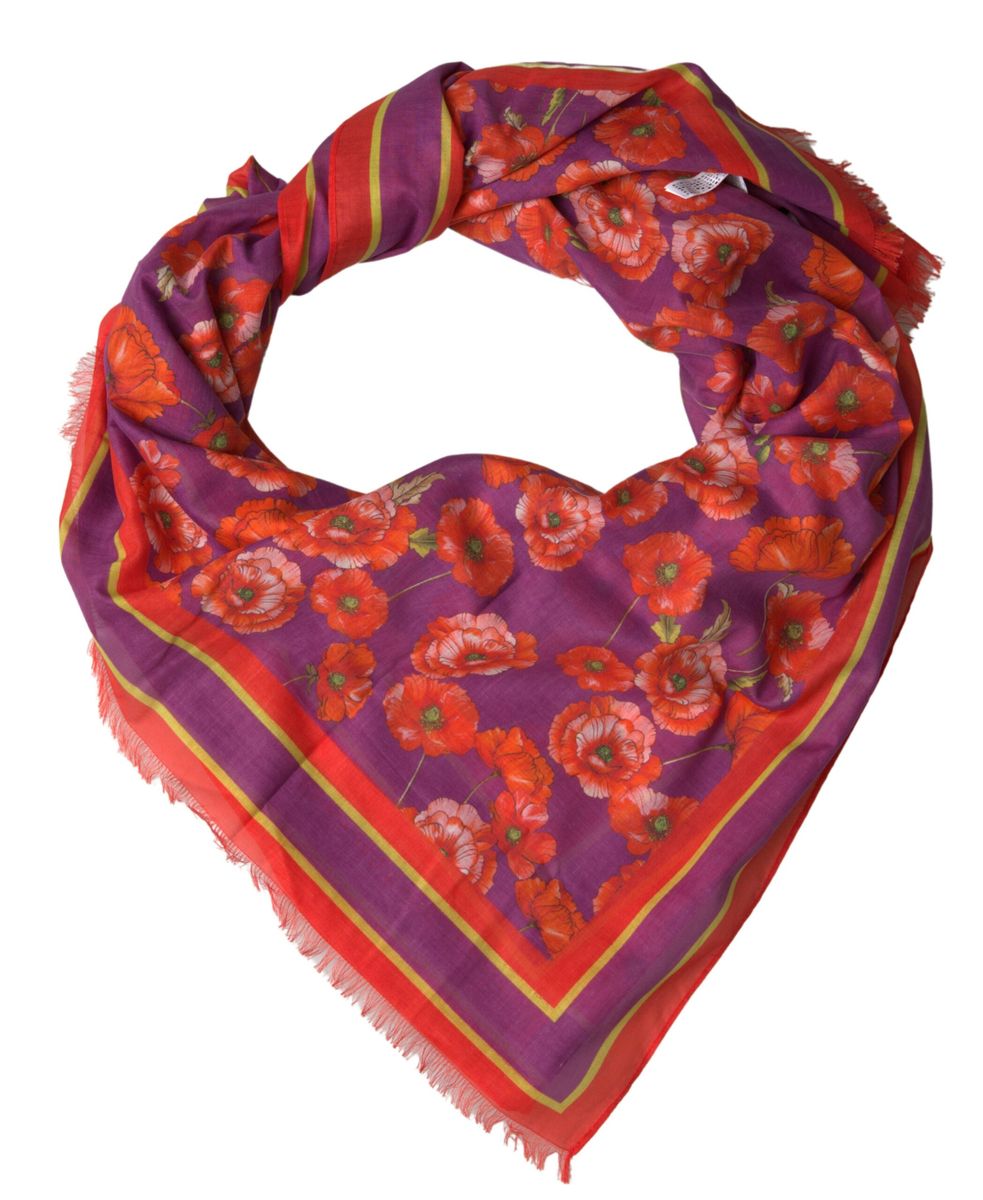 Dolce & Gabbana Red Floral Cotton Shawl Wrap Foulard Scarf