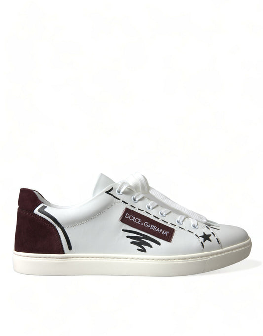 Dolce & Gabbana White Bordeaux Leather Logo Low Top Sneakers Shoes