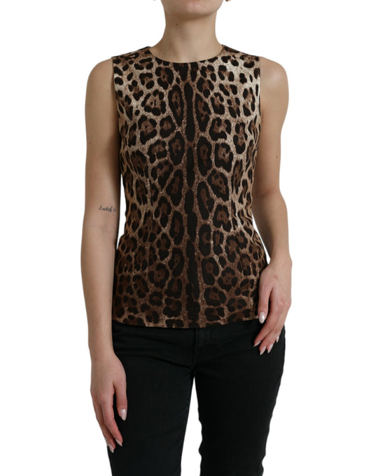 Dolce & Gabbana Brown Leopard Cotton Sleeveless Tank Top