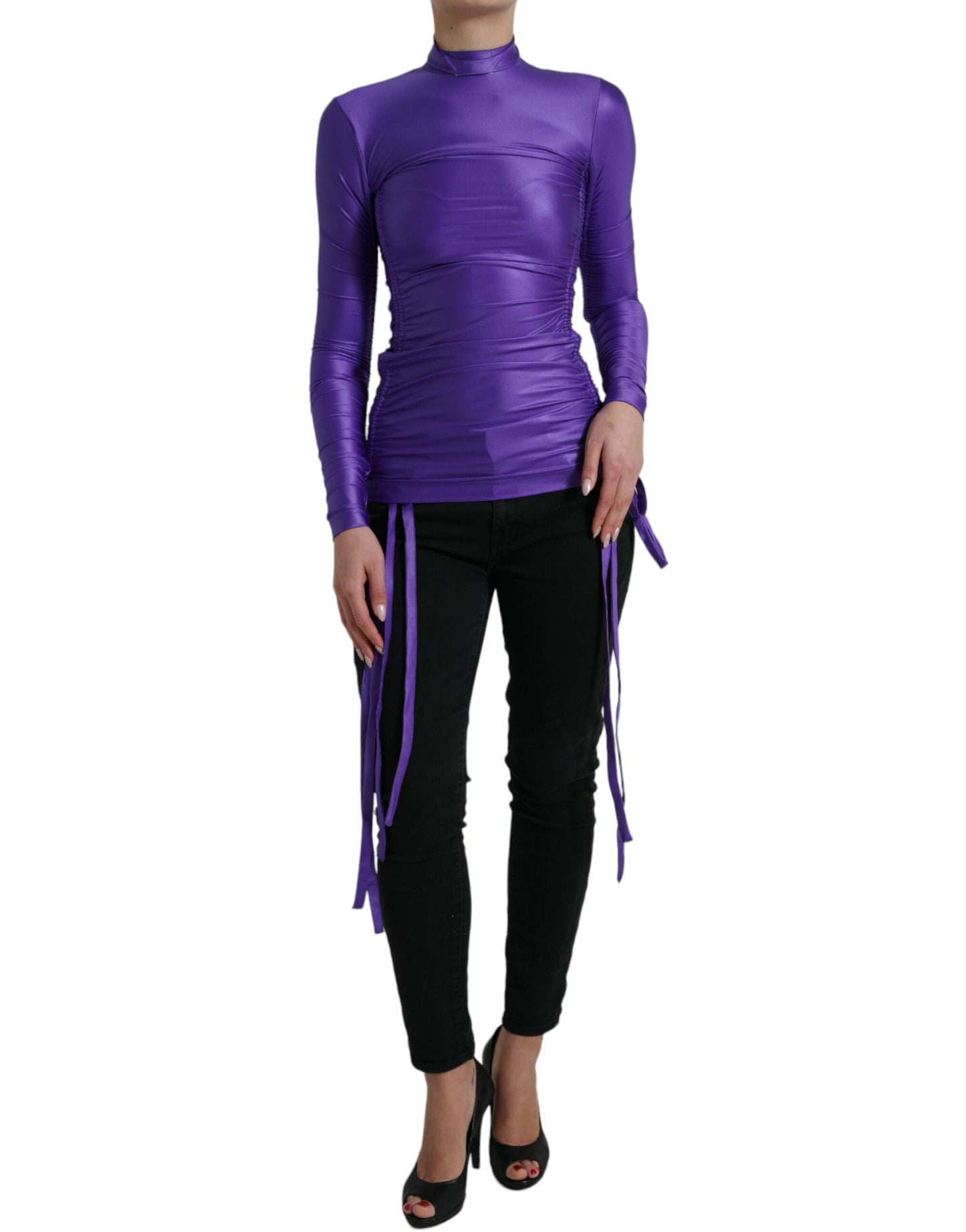 Dolce & Gabbana Purple Nylon Stretch Slim Long Sleeves Top