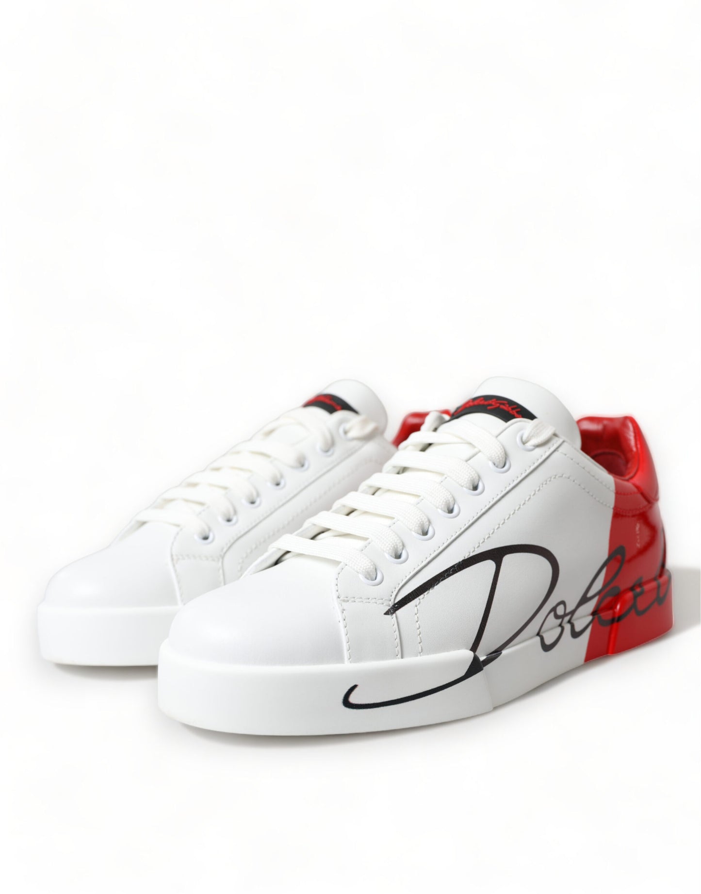 Dolce & Gabbana White Red Leather Logo Low Top Sneakers Men Shoes