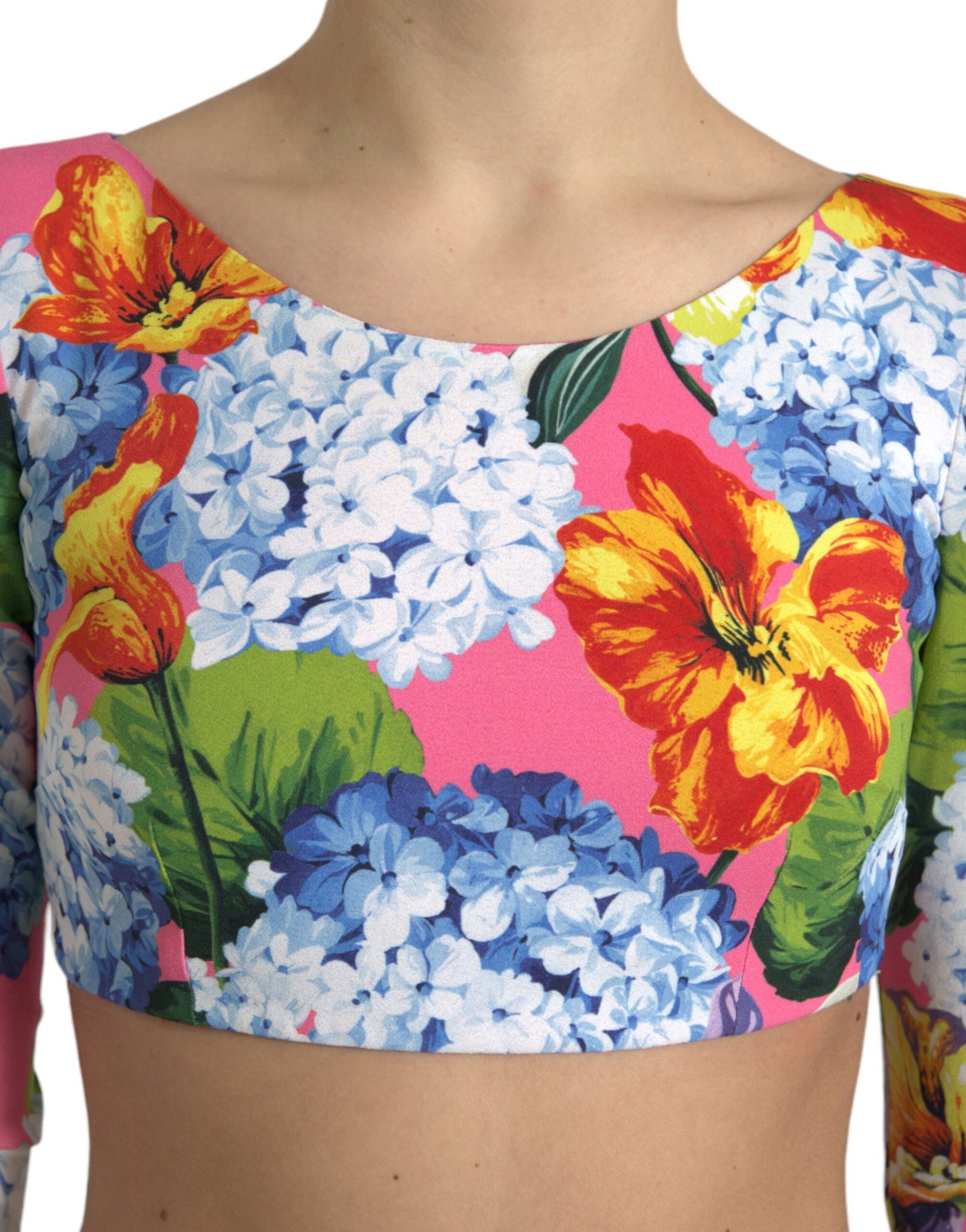 Dolce & Gabbana Multicolor Floral Print Long Sleeves Crop Top