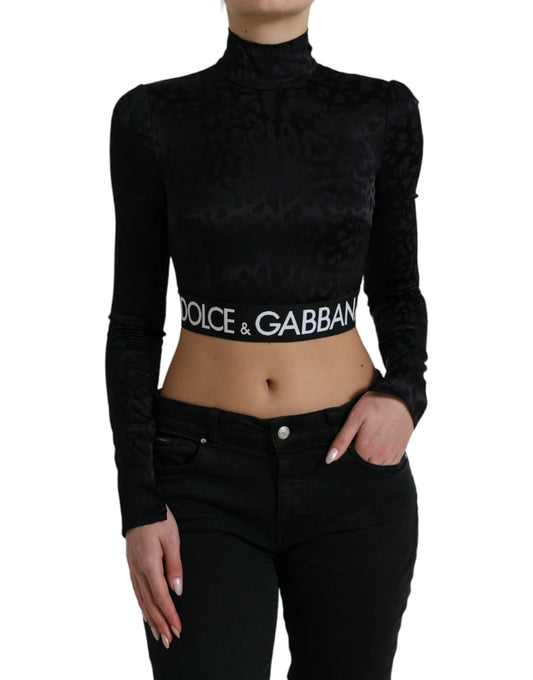 Dolce & Gabbana Black Viscose Stretch Long Sleeves Cropped Top