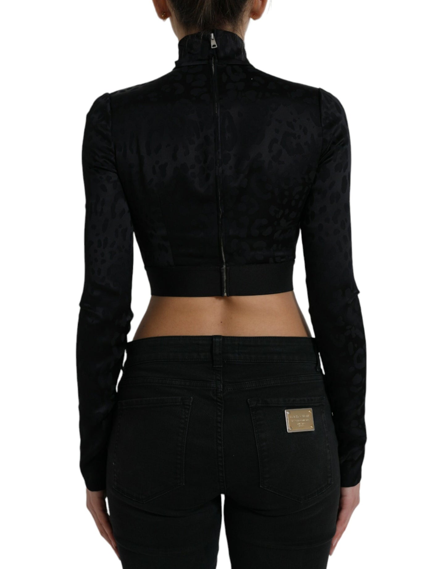 Dolce & Gabbana Black Viscose Stretch Long Sleeves Cropped Top