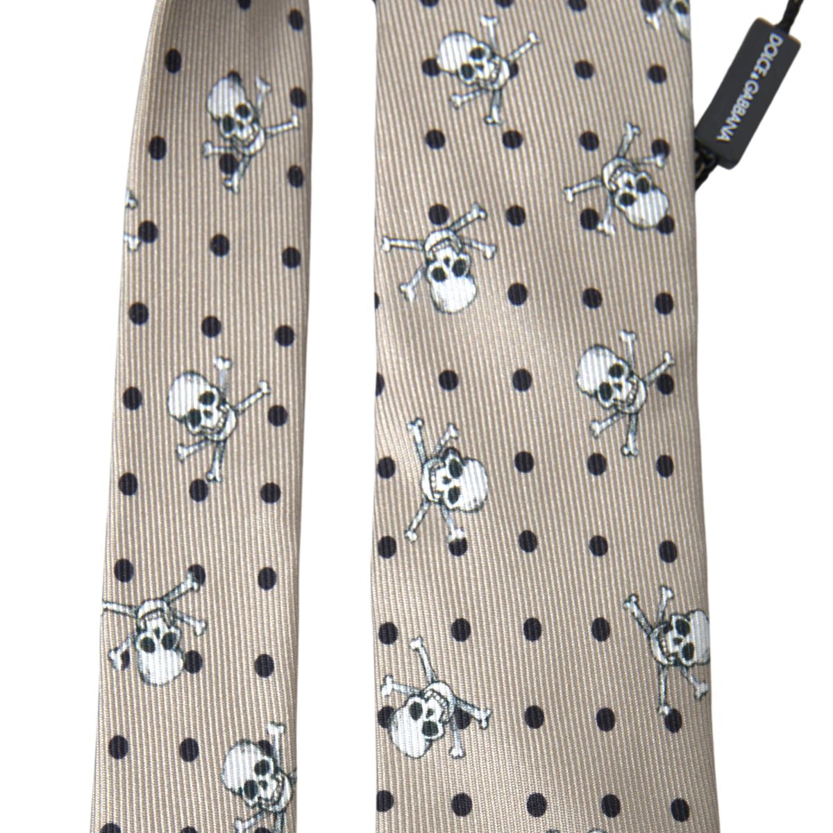 Dolce & Gabbana Beige Skull Print Silk Tie Exclusive Collection