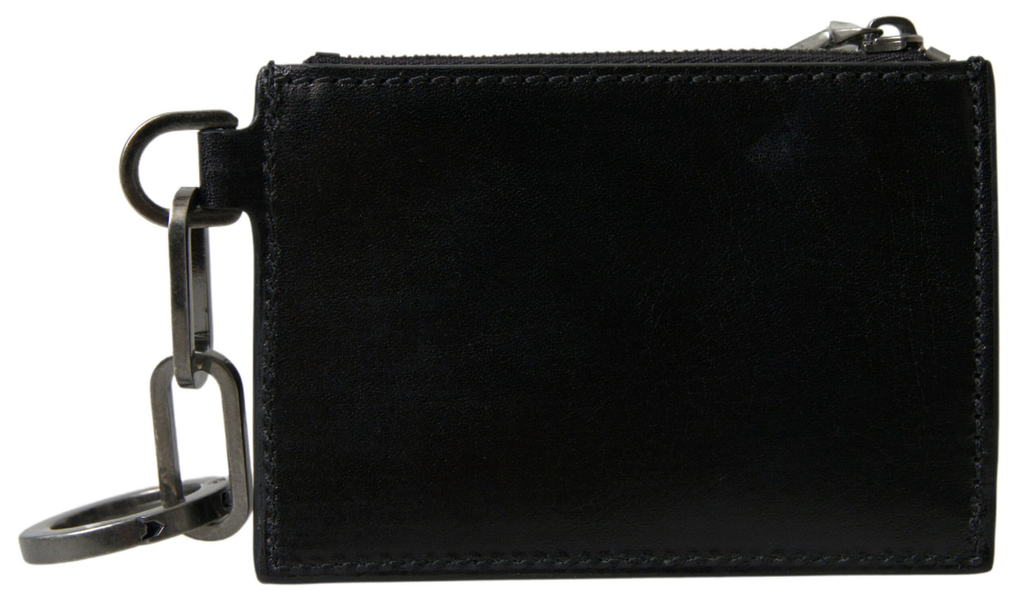 Dolce & Gabbana Black Leather Zip Logo Keyring Coin Purse Wallet