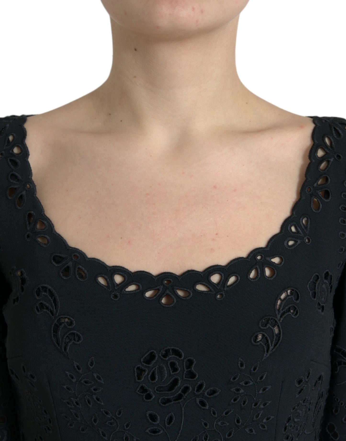 Dolce & Gabbana Black Floral Lace Viscose Bodycon Midi Dress