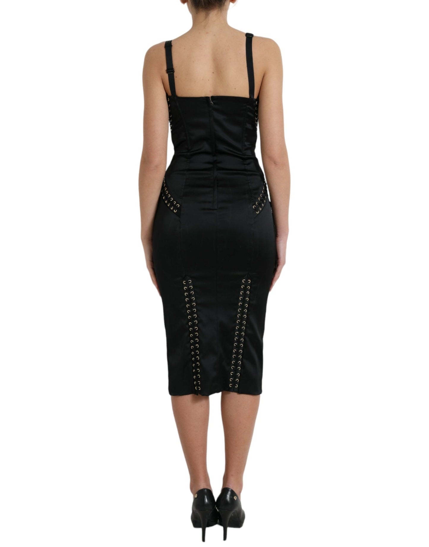 Dolce & Gabbana Black Bustier Corset Lace Bodycon Midi Dress