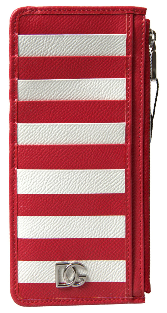 Dolce & Gabbana Elegant Striped Leather Card Holder