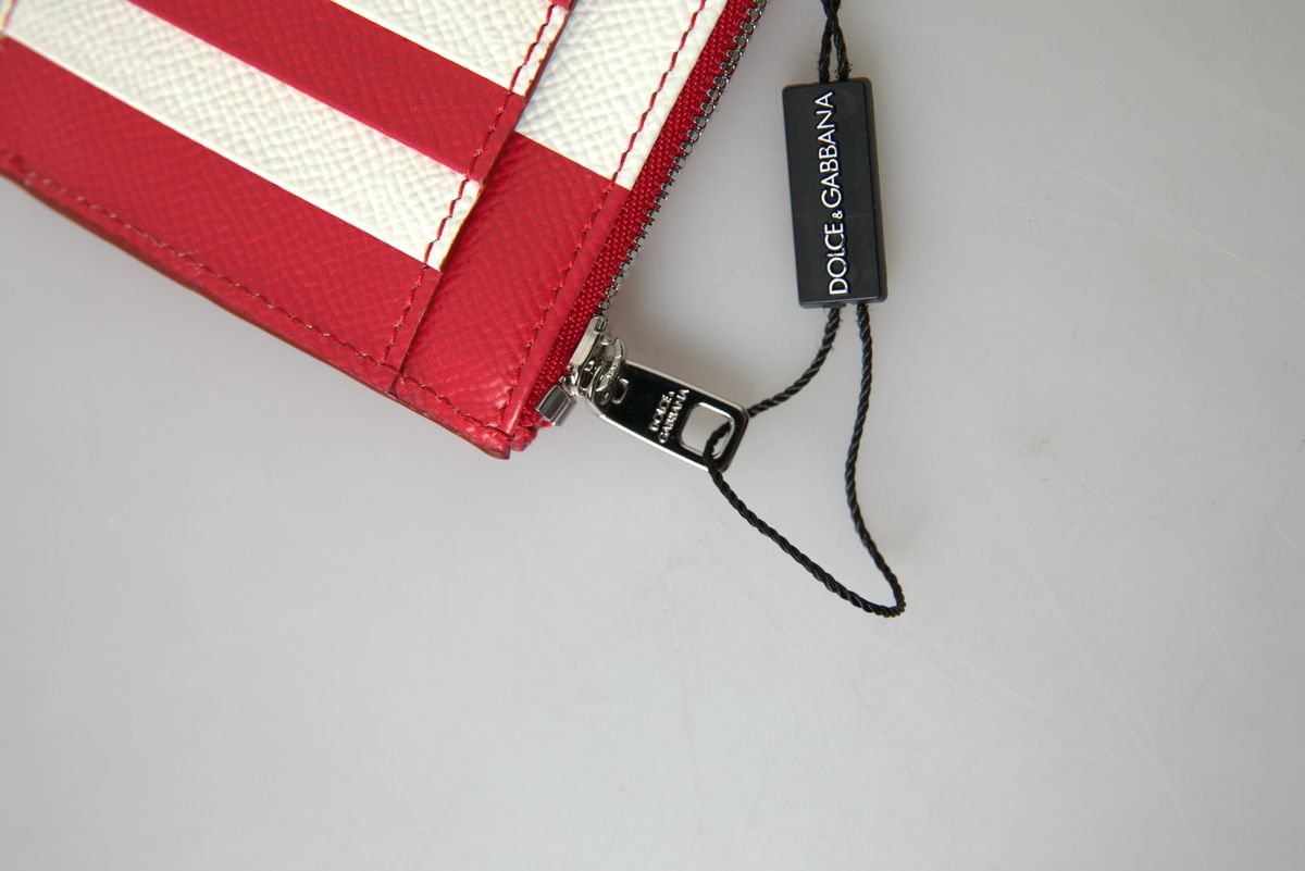 Dolce & Gabbana Elegant Striped Leather Card Holder