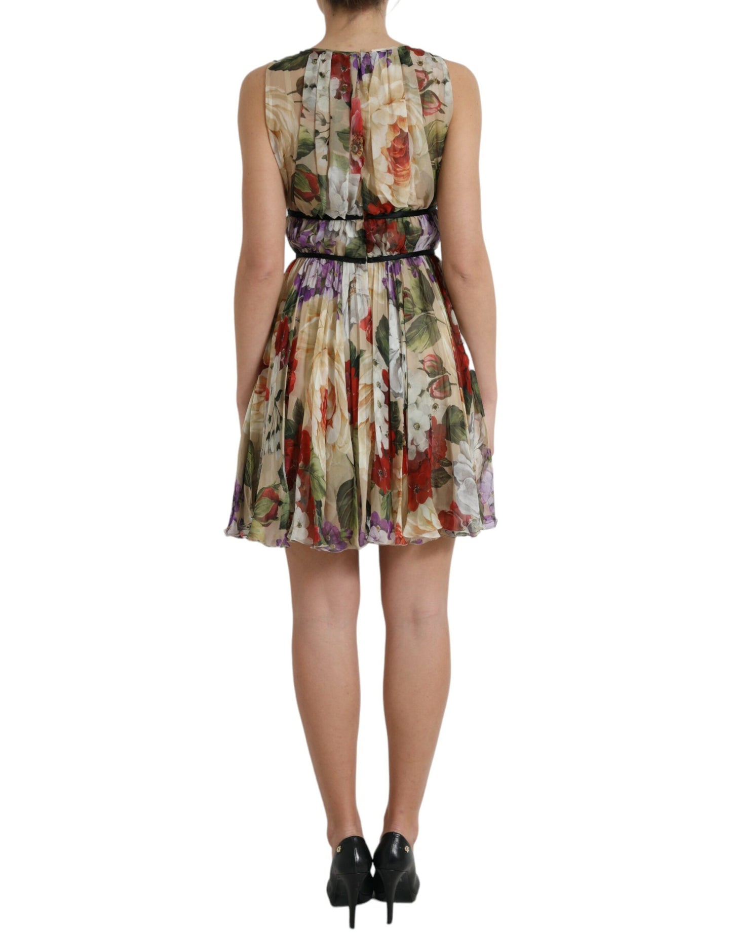 Dolce & Gabbana Beige Floral Sleeveless A-line Mini Dress