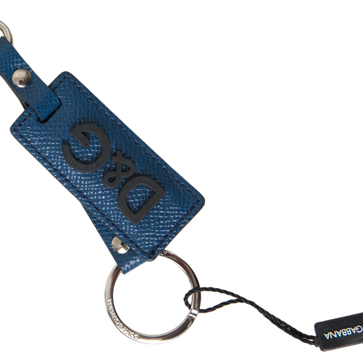 Dolce & Gabbana Elegant Blue Leather Keychain with Silver Accents