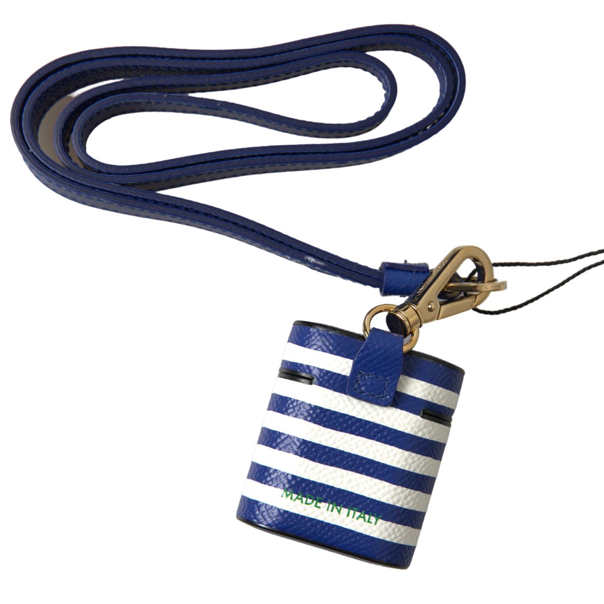 Dolce & Gabbana Chic Blue Striped Leather Airpods Case