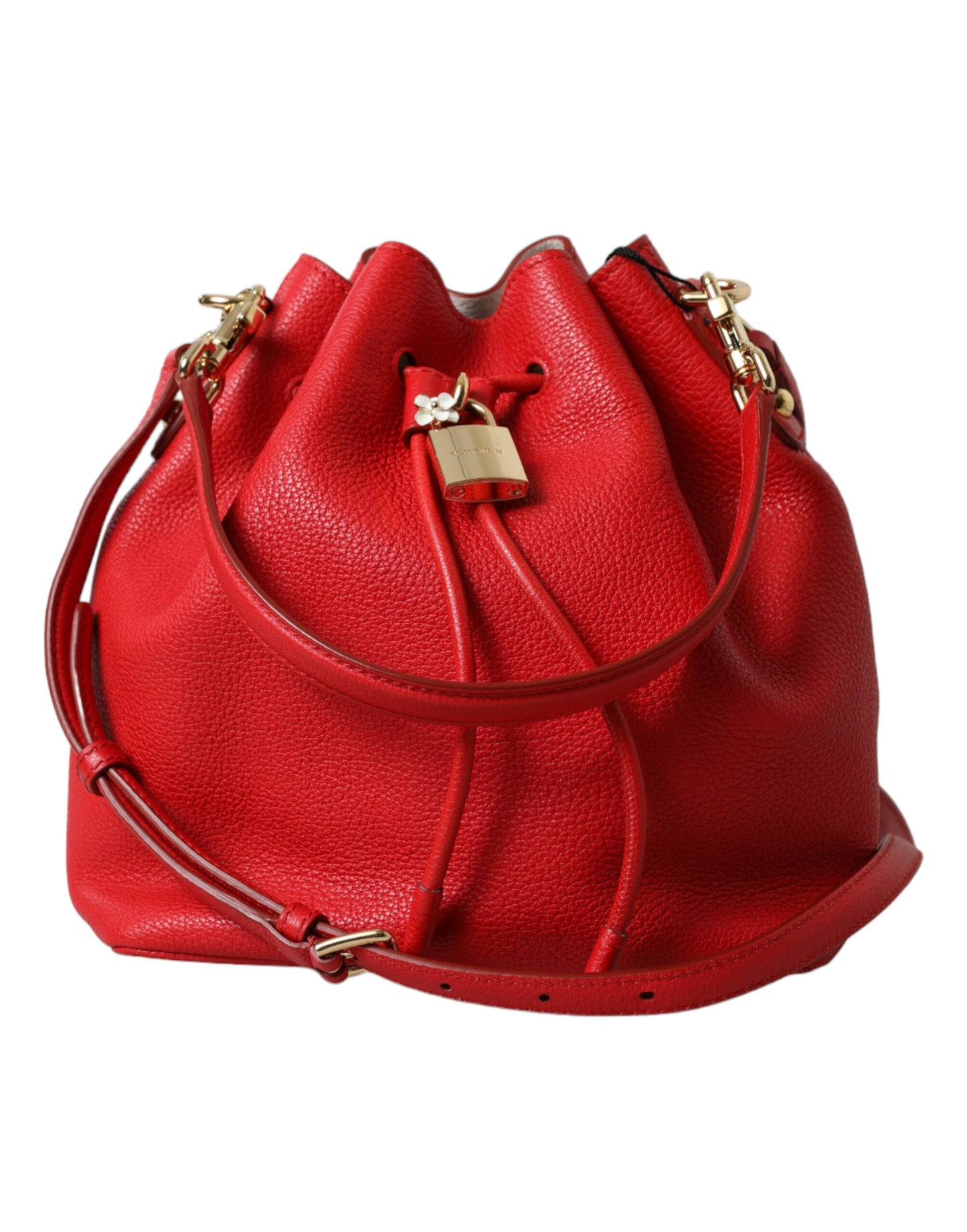 Dolce & Gabbana Elegant Red Leather Drawstring Bag with Gold Detailing