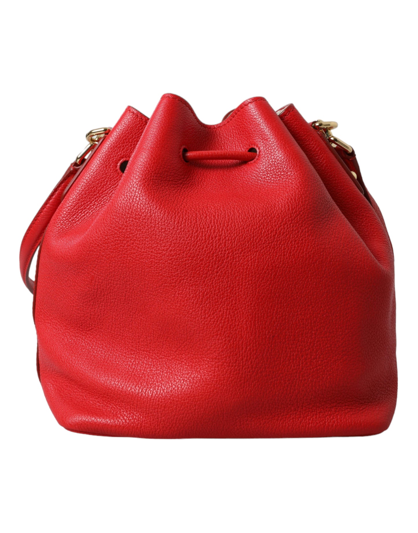 Dolce & Gabbana Elegant Red Leather Drawstring Bag with Gold Detailing