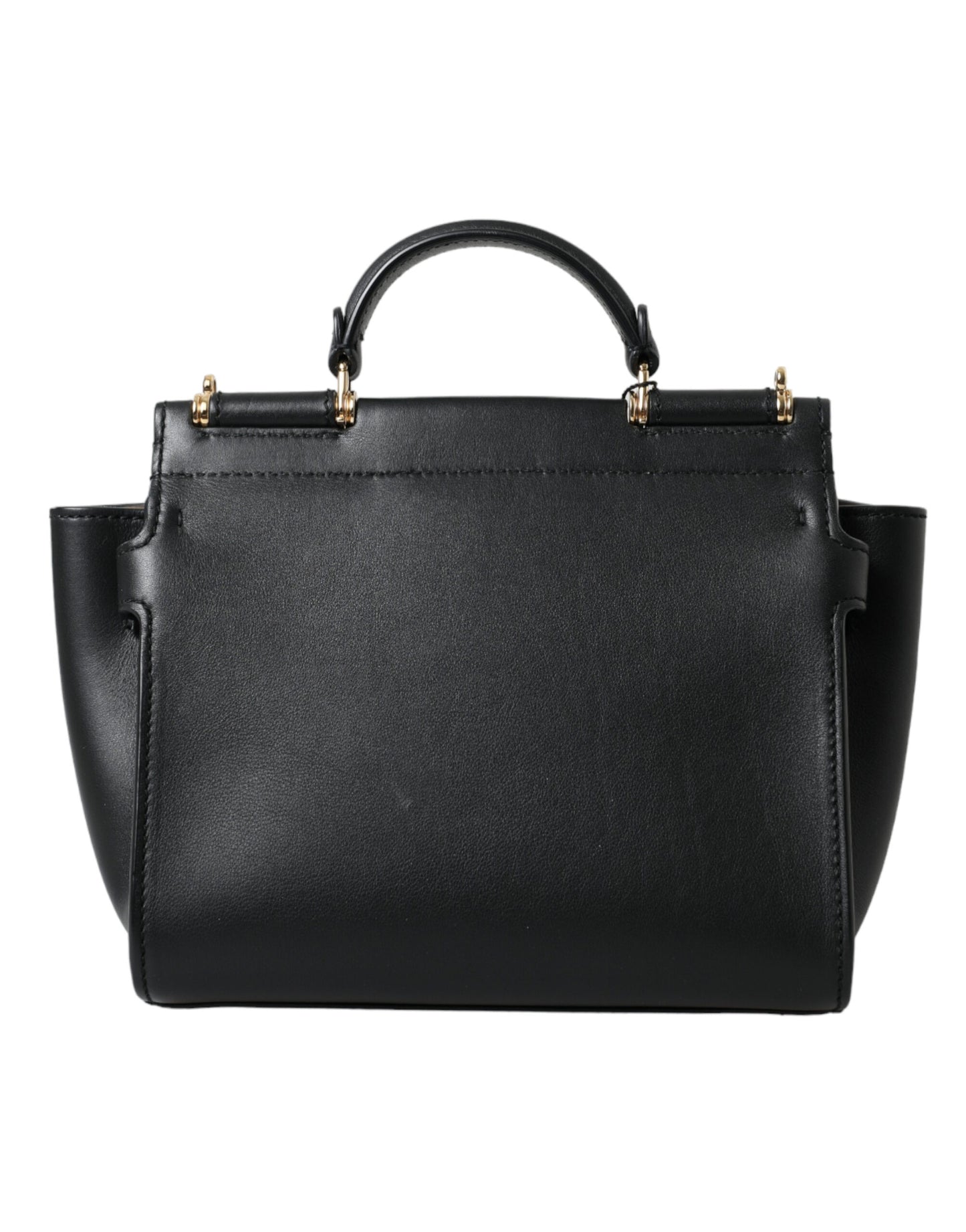 Dolce & Gabbana Elegant Black Leather Shoulder Bag with Gold Detailing