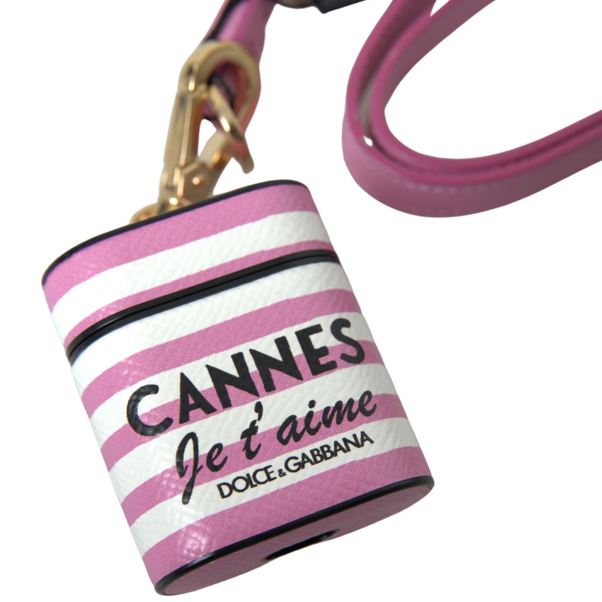 Dolce & Gabbana Chic Pink Stripe Leather Airpods Case