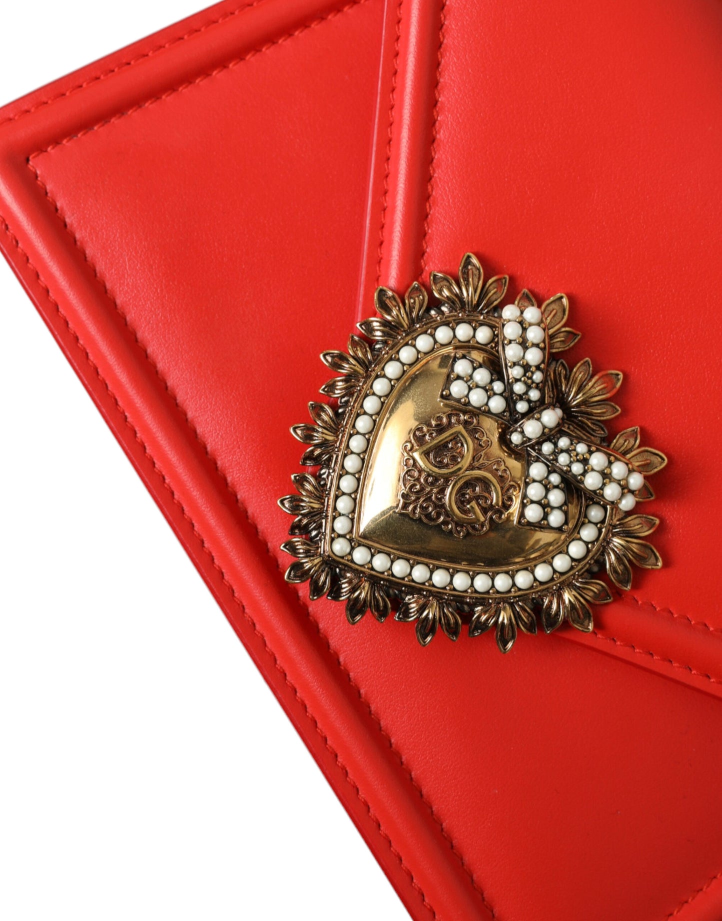 Dolce & Gabbana Elegant Red Leather Devotion Envelope Bag