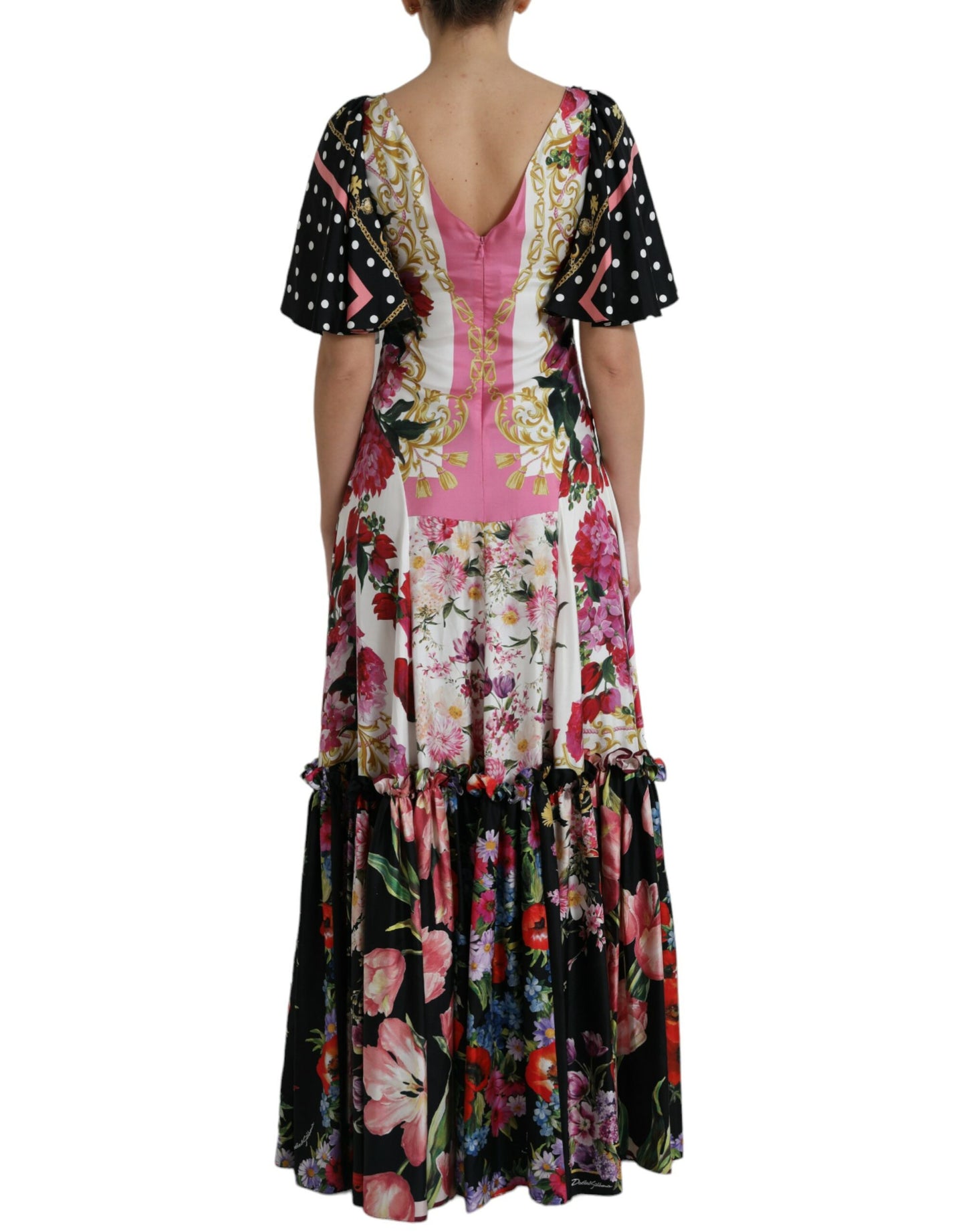 Dolce & Gabbana Multicolor Floral Print Silk Twill Gown Dress