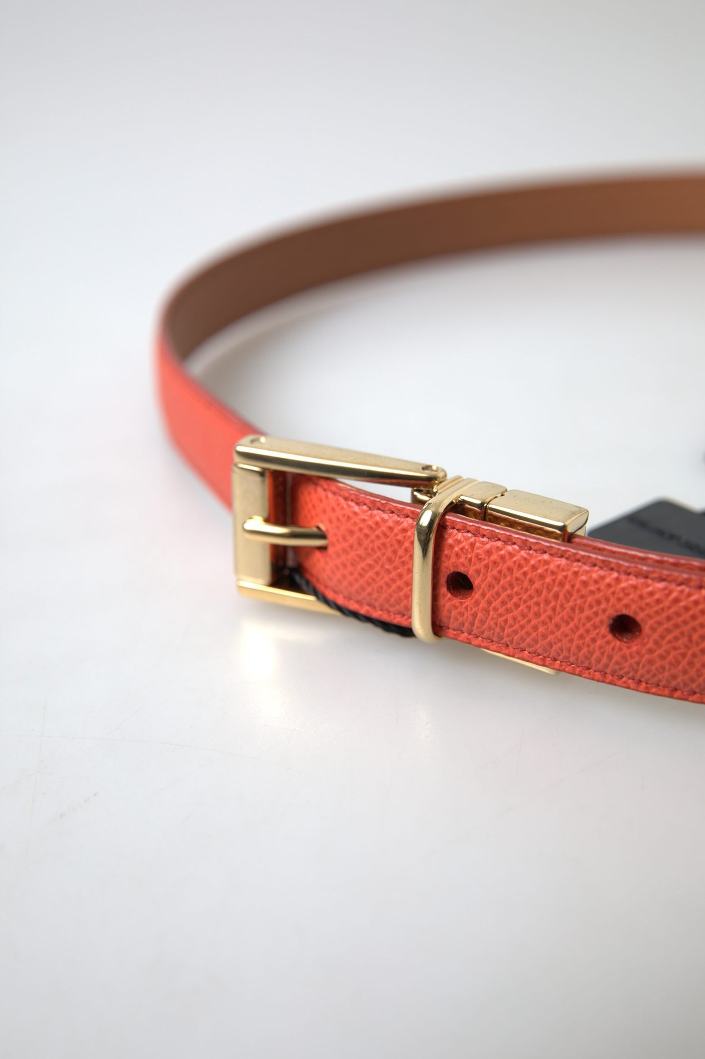 Dolce & Gabbana Chic Orange Leather Belt with Metal Buckle