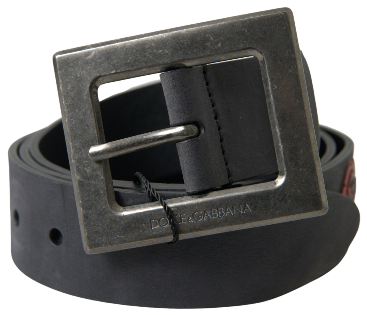 Dolce & Gabbana Black Leather #DGFAMLY Square Buckle Belt