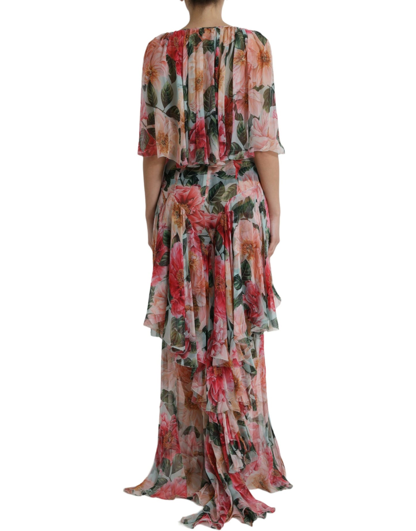 Dolce & Gabbana Multicolor Floral Silk Tiered Long Maxi Dress