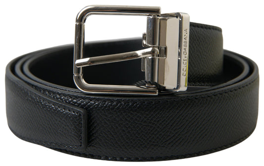 Dolce & Gabbana Black Leather Silver Metal Buckle Belt