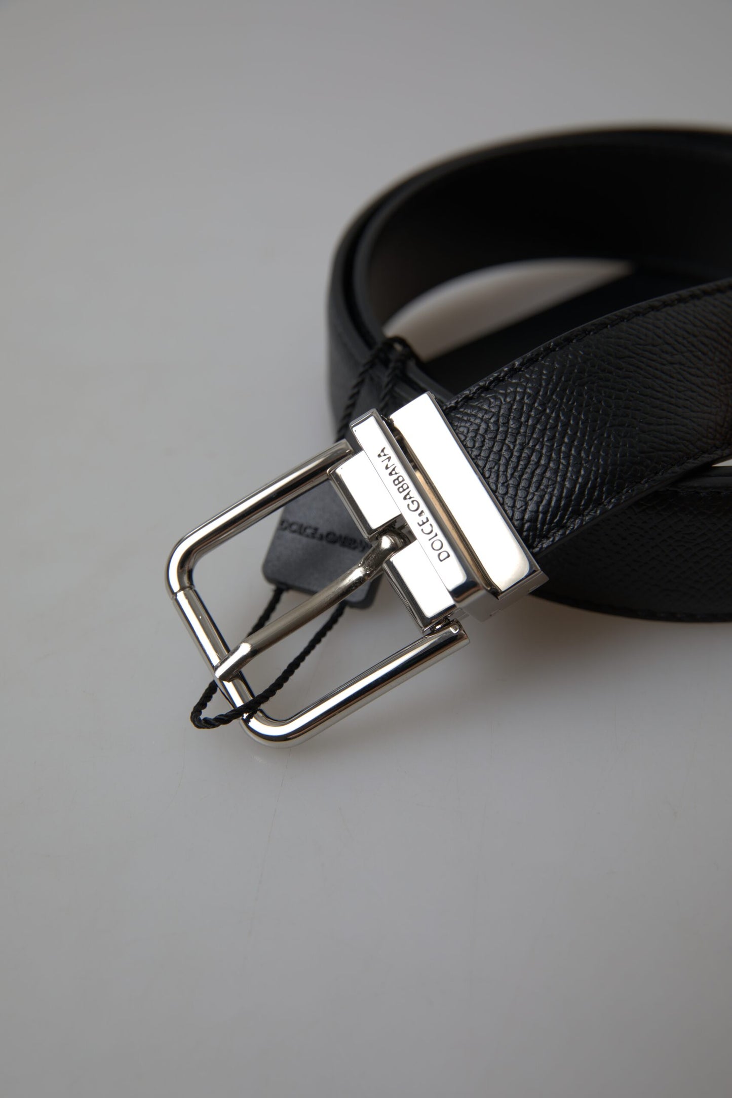 Dolce & Gabbana Black Leather Silver Metal Buckle Belt