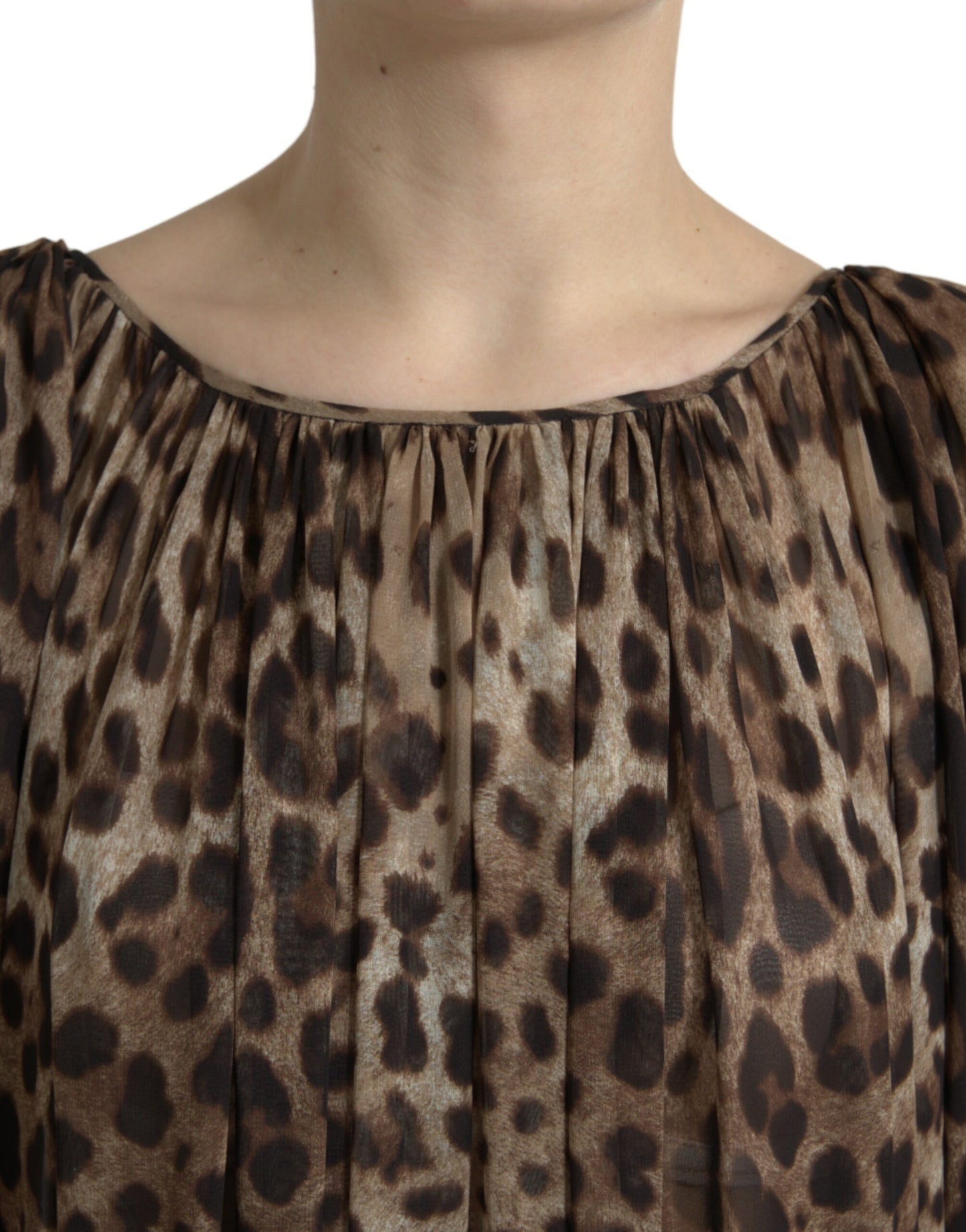 Dolce & Gabbana Brown Leopard Silk Kaftan Fringes Maxi Dress