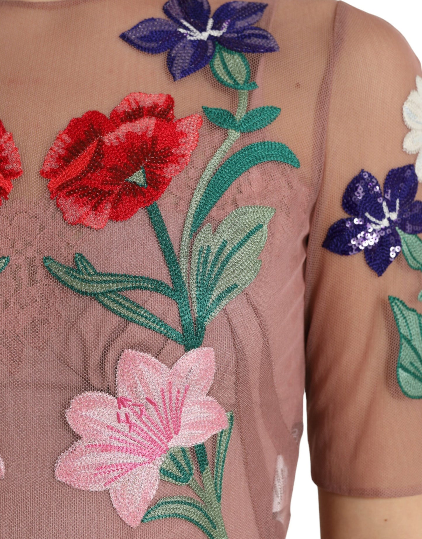 Dolce & Gabbana Rose Gold Floral Embroidery Long Maxi Dress