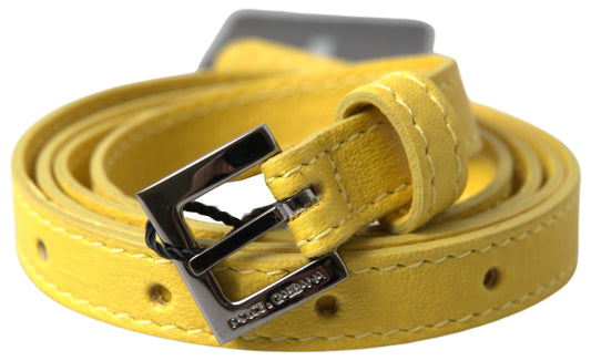 Dolce & Gabbana Yellow Lambskin Leather Metal Buckle Belt