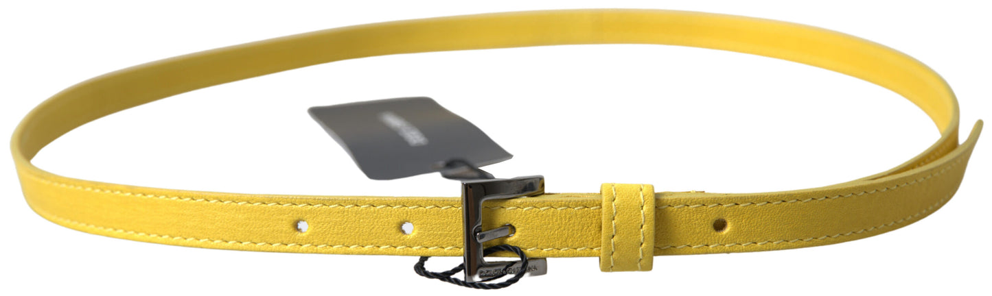 Dolce & Gabbana Yellow Lambskin Leather Metal Buckle Belt